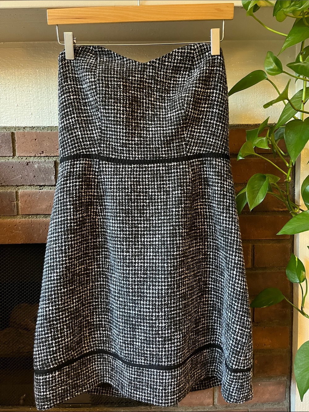 Urban Outfitters Black and White Strapless Houndstooth A-Line Dress